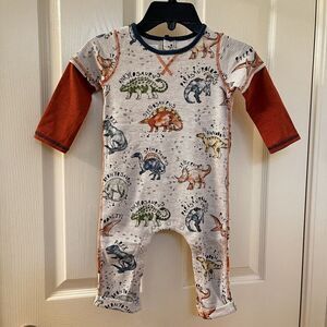Mud Pie Dino Dinosaur Waffle Knit Jumpsuit Romper Boys Size 9-12 Months NWT